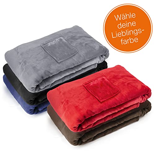 Kuscheldecke mit Ärmeln - Bestickt mit Namen oder Wunschtext - 150 x 180 cm - extra Flauschige Ärmeldecke - gemütliche Wohndecke - personalisiertes Geschenk für Männer und Frauen Farbe: schwarz