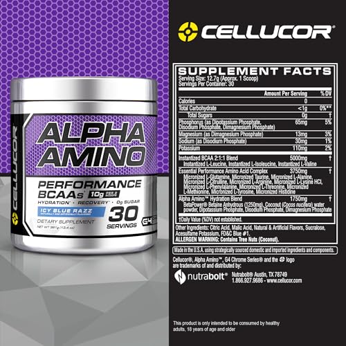 Image of Cellucor Alpha Amino EAA & BCAA Powder | Branched Chain Essential Amino Acids + Electrolytes | ICY Blue Razz | 30 Servings (Pack of 2)