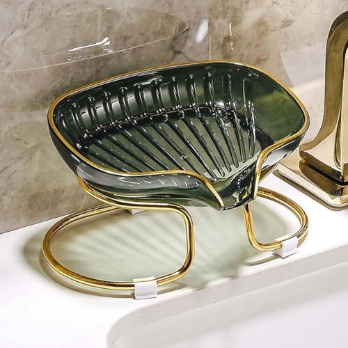 Image of Luxury Design Soap Draining Storage Rack for Household Self Holder, Not Punched Easy Clean Bar Draining Dish with Golden Ring Metal Stand Box for Shower, Toilet, Bathroom, Kitchen Sink Bathtub use.