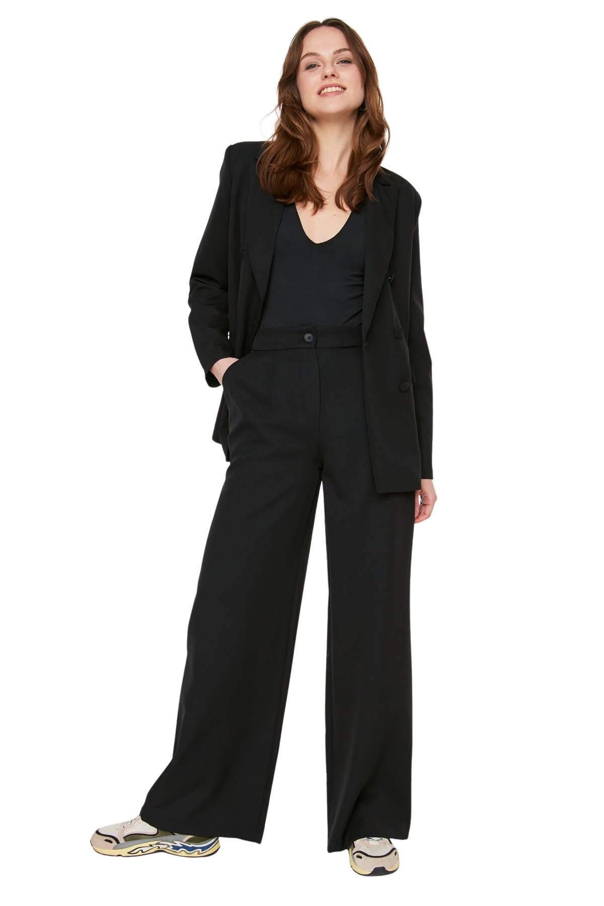 Trendyol Damen Schwarz High Waist Wide Leg Pants, 40 Eu