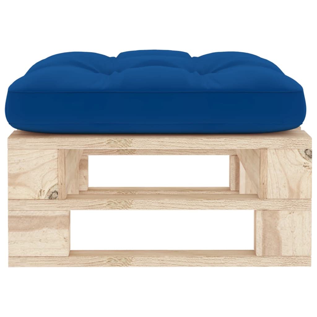 Ottomana da Giardino in Legno di Pino Impregnato con Cuscino Blu, Poggiapiedi 60x60x25 cm per Salotto Esterno, Patio, Terrazzo, Set Lounge Relax Modulare