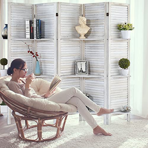 Rhf Panel 5.6 Ft Tall Partition Wood Room Divider, Wood Folding Room Divider Screens, Panel Divider&Room Dividers, Room Dividers And Folding Privacy Screens With Shelves (Coconut, 5 Panel) #TOP5