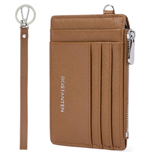 Image of BOSTANTEN Small Wallet For Women RFID Leather Credit Card Holder Slim Wristlet Keychain Wallet With Zipper Pocket