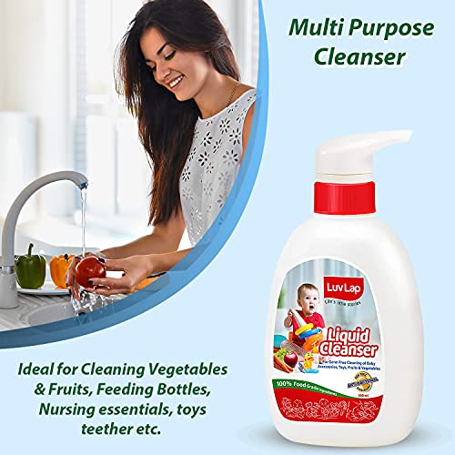 Image of LuvLap Paraben Free Baby Wipes with Aloe Vera, with Fliptop Lid (72 Wipes /Pack) & LuvLap Liquid Cleanser, Anti-Bacterial, Food Grade, For Baby Bottles, Accessories and Vegetables, 500ml