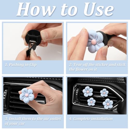 Image of JarThenaAMCS 6Pcs Daisy Floral Car Air Vent Clip Blue Flower Car Air Conditioner Outlet Decoration Cute Resin Interior Charm Ornament For Auto Accessories