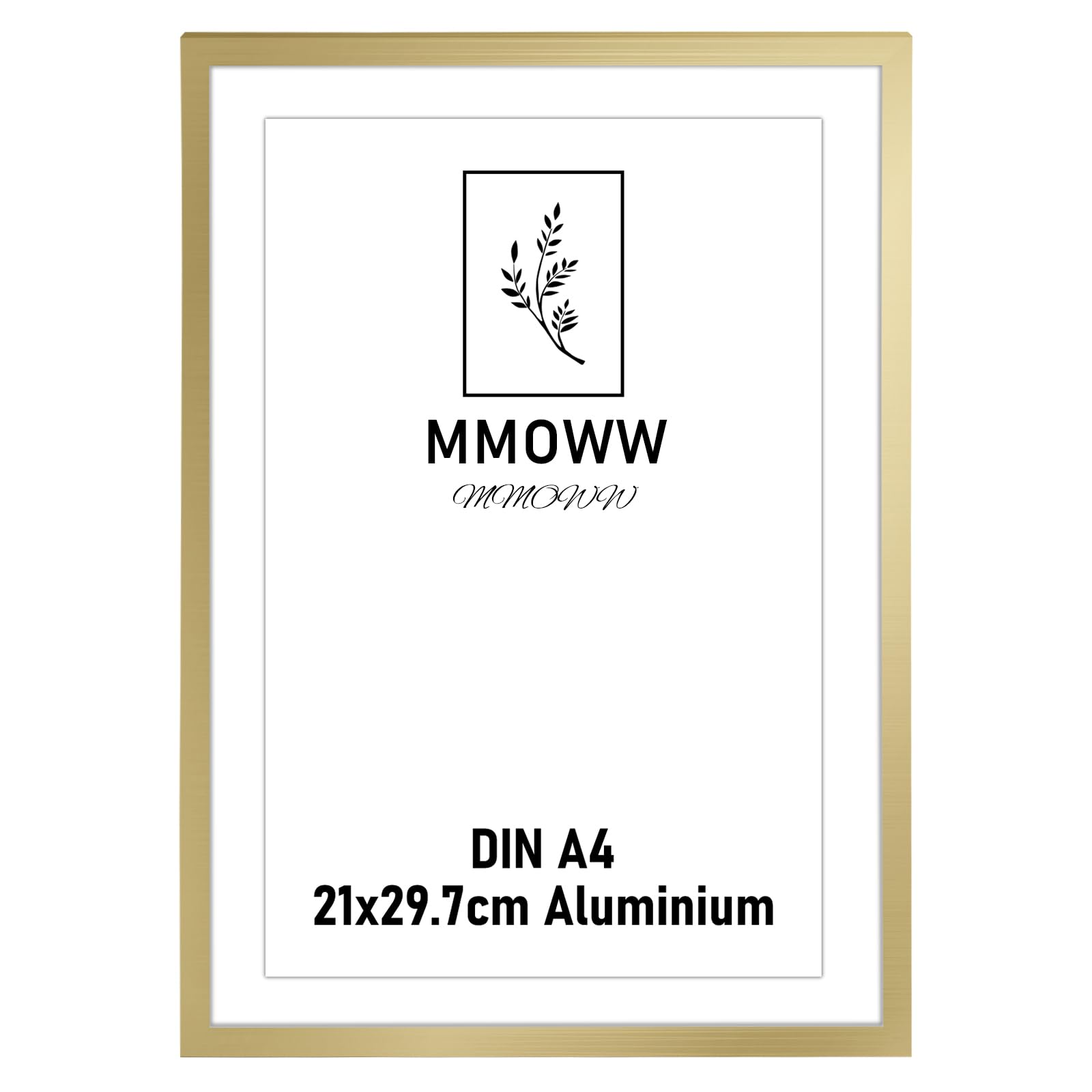 MMOWW A4 Photo Frame Aluminum, Shatterproof Acrylic, Wall/Tabletop, Gold