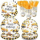 Oigco Construction Birthday Party Supplies Construction Theme Decorations Includes Plates, Cups, Napkins, Cutlery, Perfect for Boys Kids Birthday Party, Serves 24 Guests
