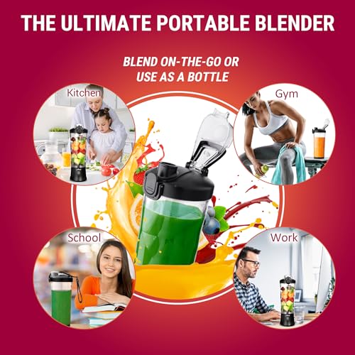 Asani Portable Personal Hand Blender for Smoothies and Shakes with Travel Cup 20oz Leak-proof Small Juice Blender Bottle - USB Rechargeable Mini Juicer Drink Blender for Gym, Office, & Kitchen