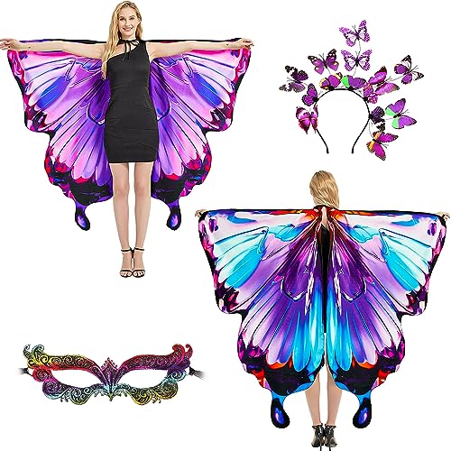 plainshe Butterfly Wings Double-Sided, Fairy Wings for Adults Halloween Costumes for Women 3PCS Butterfly Cape Set (Double-Sided 14)