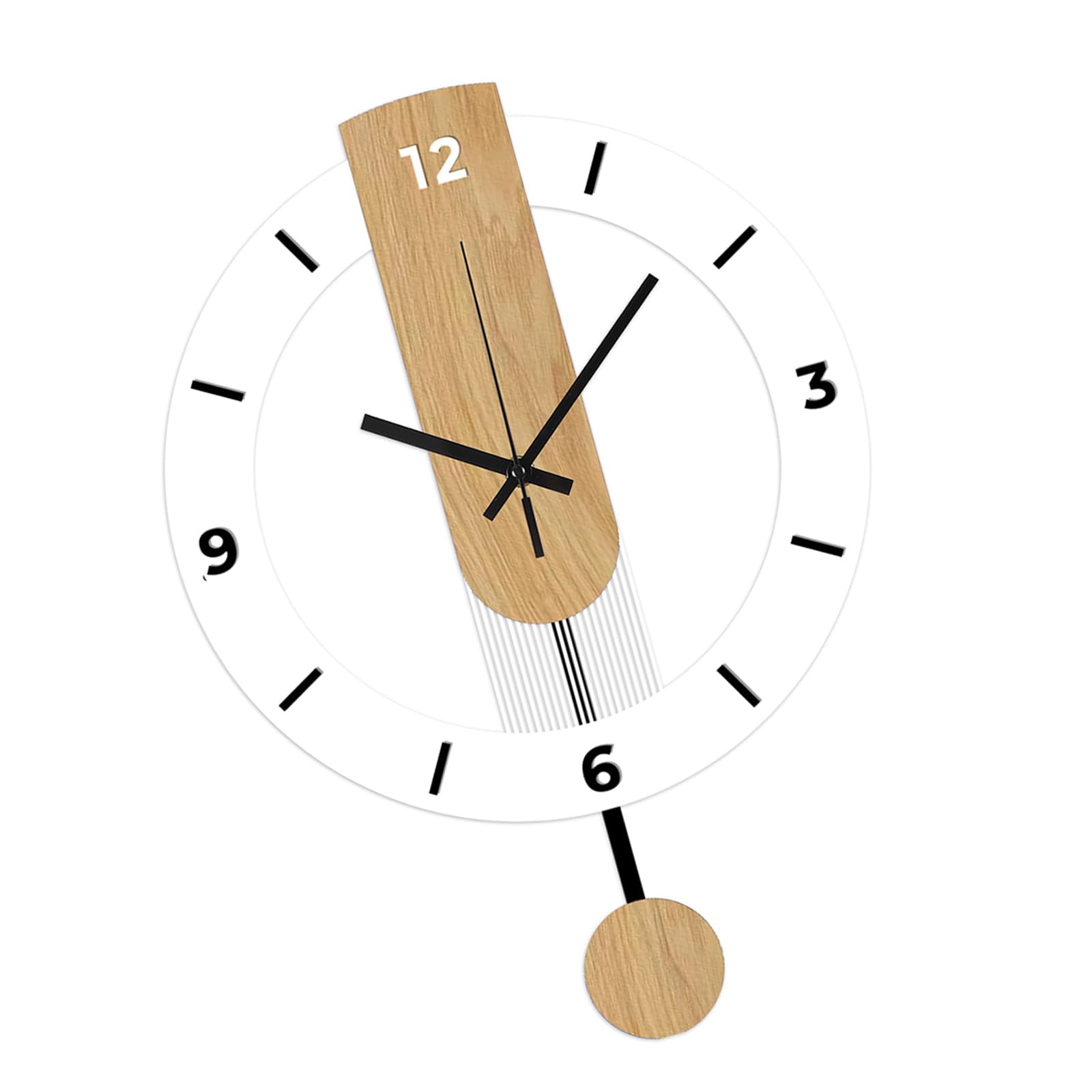 Msioytog Minimalists Wood Grains Wall Clock Quiet Mechanism Acrylic Clear Roman/Arabic Number Swing Clock Home Decors Acrylic Wall