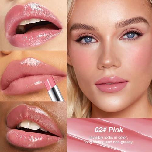 Image of Dusty Pink & Pink Honey Tinted Lip Balm for Women, Hydrating Lip Oil Stick Lip Gloss Lipstick for Mature Skin, Sheer Moisturizing Lip Tint Balm with Natural Shine, Vegan & Cruelty-Free