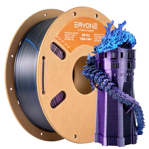 Image of ERYONE Silk Tri Color PLA Filament 3D Printer 1.75mm + /- 0.03mm, Multicolor Filament Tricolor PLA 1KG(2.2lbs) Cardboard Spool, Blue Purple Black