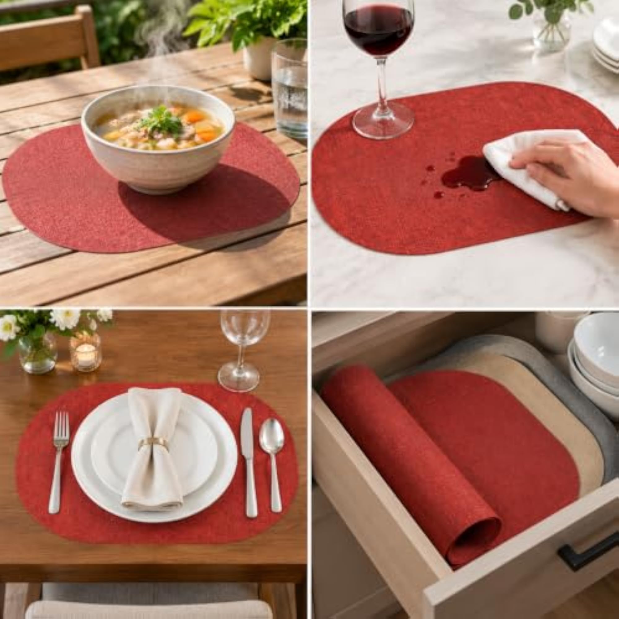 Japanese Style Oval Leather Placemat, Waterproof Table Mat