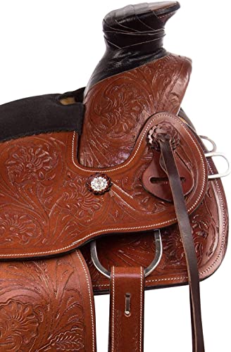 Equitack Wade Tree A Fork Premium Western Leather Roping Ranch Work Horse Saddle Tack, Headstall, Breastplate & Reins (Leather, 17.5 Inches Seat) #TOP2