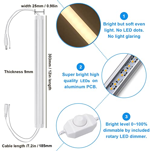 Litever Under Cabinet LED Lighting Kit, Super Bright, 6 PCS 12” Slim Light Bars, 31W 2000 Lumen, Dimmable, Plug or Wired Power Adapter, for Kitchen Cabinets Counter Shelf Workbench (Warm White 3000K) by Litever - Image 2