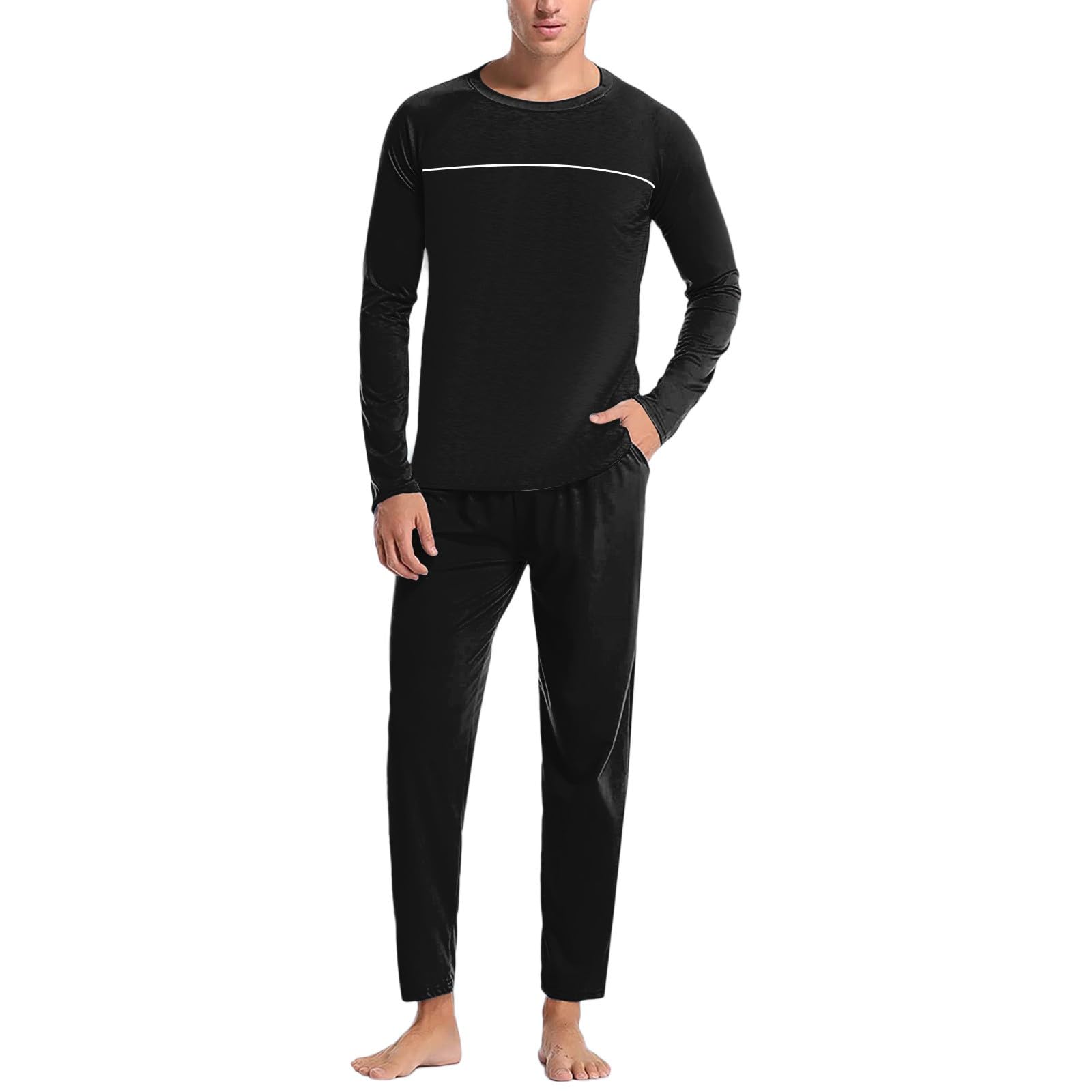 Ensemble Pyjama Quatre Saisons Doux pour Homme, Chemise et Pantalon de Couleur Unie, Tenue d'intérieur, Deux pièces.
