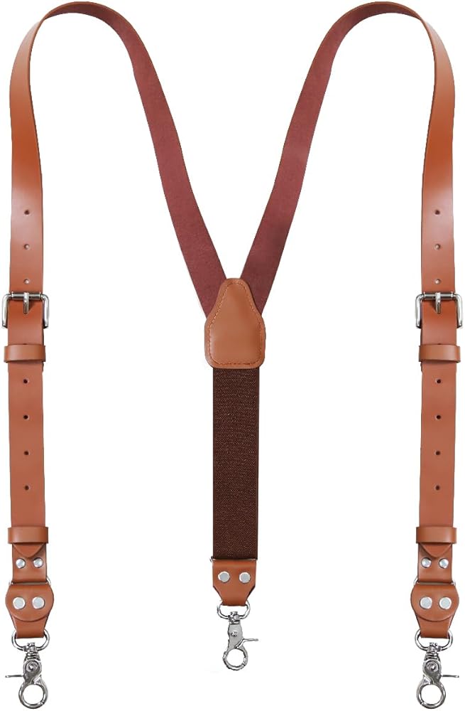 CONLIKE Leather Suspenders for Men Heavy Duty Dress Pants Jeans with hook  for Belt Loop Groomsmen Gift Wedding Mens Braces Y Back, Brown at Amazon  Men's Clothing store