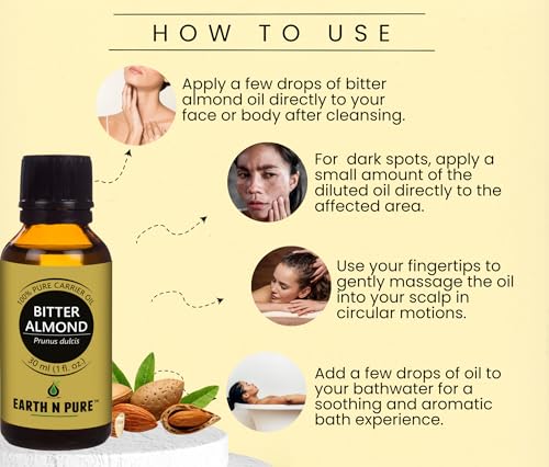 Image of Earth N Pure Bitter Almond Oil (Badam Oil) Cold Pressed, Therapeutic Grade for Body, Skin, Hair 50 ml