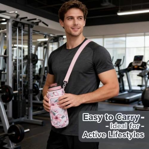 Image of Water Bottle Carrier Bag, 25oz 32oz Crossbody Water Bottle Holder with Adjustable Shoulder Strap, Sling Bag Sleeve Pouch Holder with Phone Pocket and Small Pocket for Walking Hiking Camping Gym