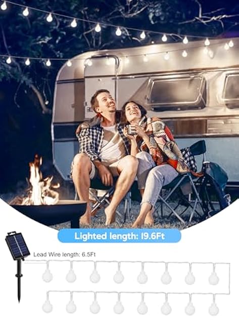 Brightown Solar Lights Outdoor Waterproof, 19.6Ft 60 LED Globe Solar String Lights for Outside, 8 Modes Outdoor Solar Lights for Yard Balcony Patio Tree Canopy Party (Pure White)