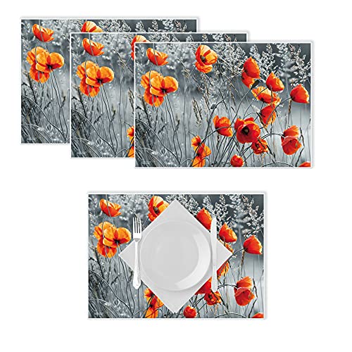 Artipics Lot de 4 sets de table lavables en plastique Motif coquelicots rouges