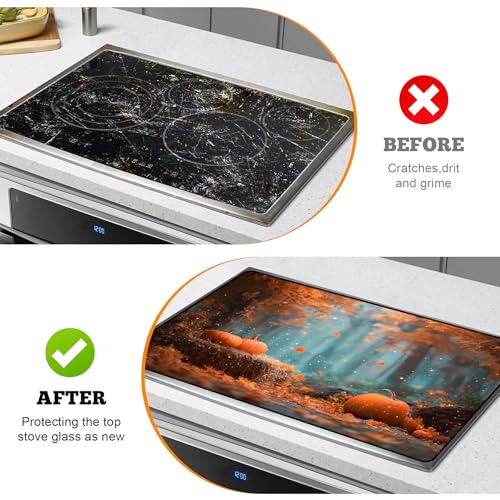 Image of Multi-Design Stove Cover for Glass /Electric Stoves - 3-in-1 Heat-Resistant Protector Mat, Non-Slip Drying Rack 28 inchx20 inch