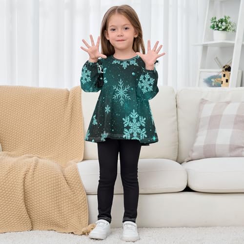 Teal Sky Snowflake Pattern Infant/Toddler Girl Long Sleeve T-Shirts Toddler Baby Casual Crewneck Soft Tee 5T 7