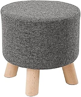 Fabric Footstool Ottoman Padded Chair Pouffe Stool with Wooden Legs Bedroom Footrest Seat Hallway Change Shoes Stool Small Footstool For Living Room (Round - Grey)