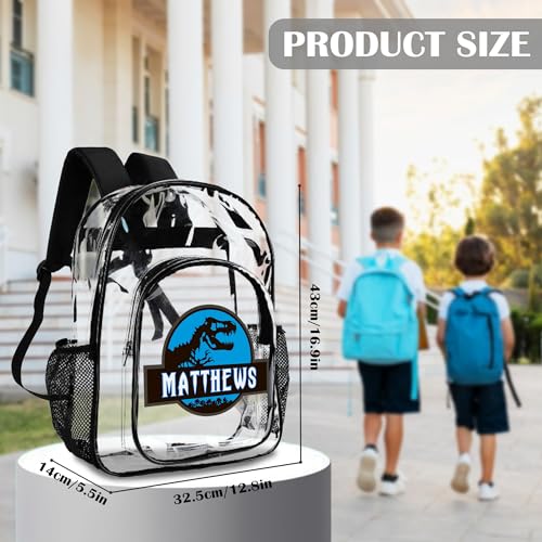 Personalized Dinosaur Clear Backpack with Name, Custom Clear Bookbag for Boys Girls, PVC Transparent Waterproof Backpack with Reinforced Strap & Large Capacity, Back to School Gifts for Kids3