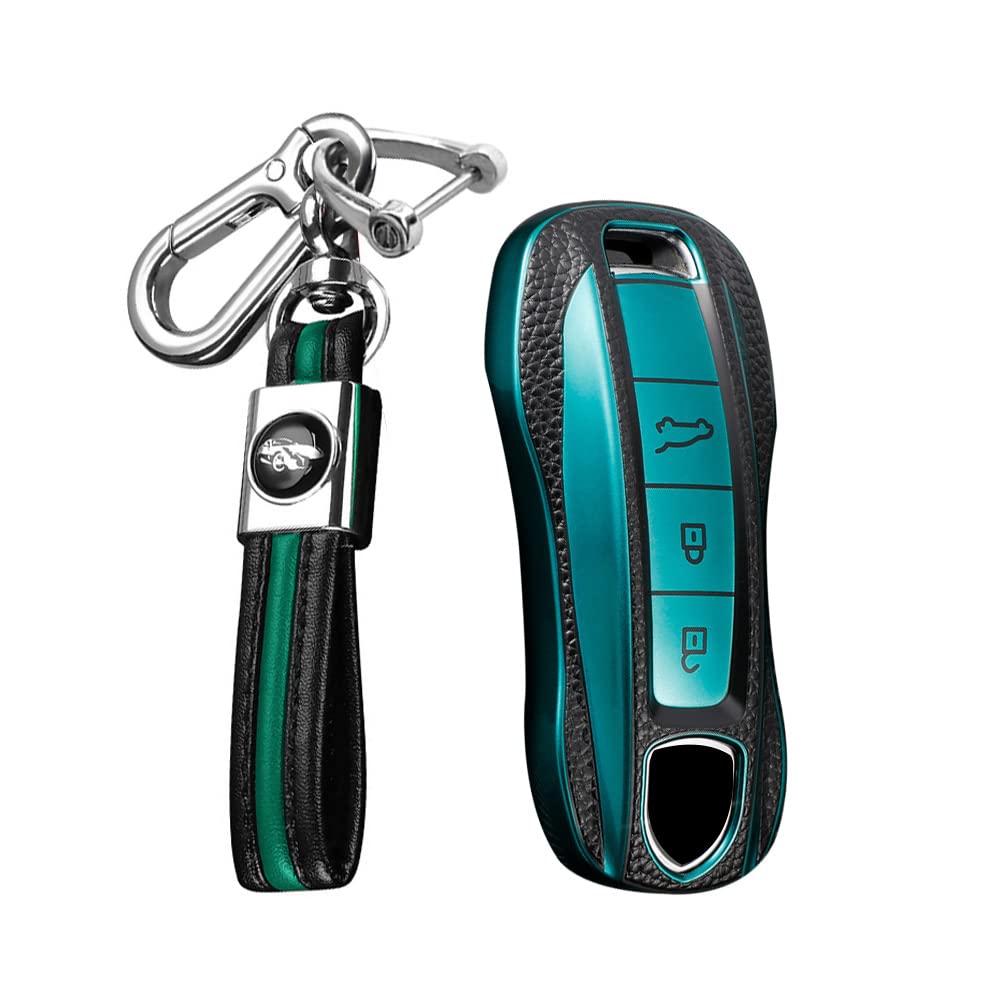 KUNIO Car Key Fob Cover Case Fit for Porsche 911 Panamera Key Protective Cover Keychain TPU Key Holder Car Accessory Green