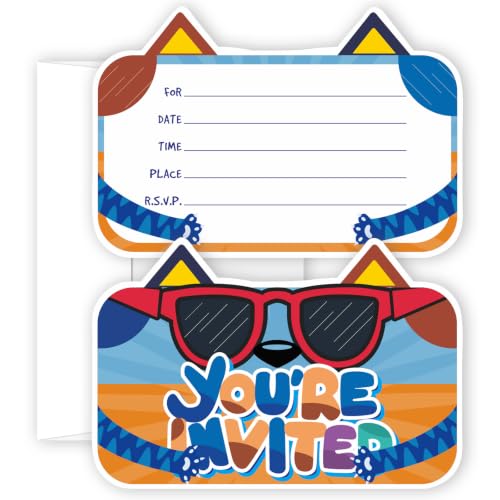 Joyvistalen 20-Pack 4x6 Inch Birthday Invitation Cards with Self-Adhesive Envelopes Dog Theme Design for Birthday Party