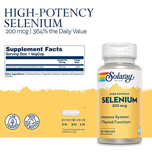 Solaray Selenium, High Potency, Healthy Immune System, Thyroid Function & Antioxidant Support, 100 Vegcaps #TOP2