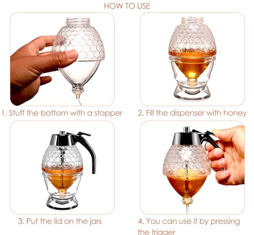 Ahhute Distributeur de miel en plastique de qualité supérieure avec support – Design anti-goutte – Pot à miel de 236,8 g avec cuillère – Parfait pour le sirop d'érable – Couvercle rabattable – Pot à – vue 6