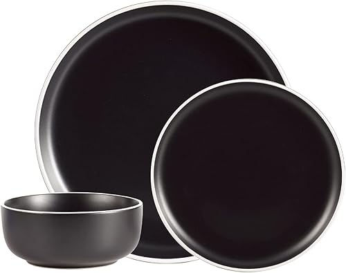 Safdie & Co. Juego de vajilla cilíndrica de 2 tonos, color negro mate, servicio para 4, vajilla de fiesta, juegos de platos y cuencos, tendencias