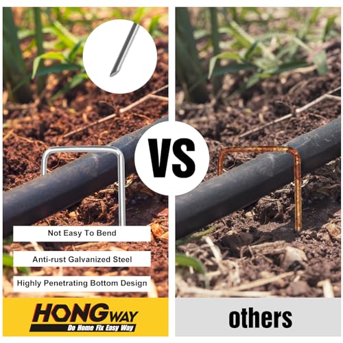 Image of HongWay 60 Pack Landscape Staples 4 Inch, Galvanized Garden Stakes