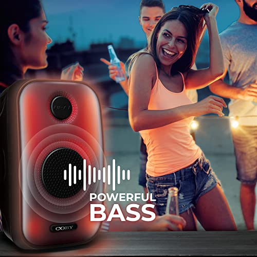 Image of Coby Flame Bluetooth Party Speaker | 3 inch Bluetooth Speaker, Rechargeable Battery, USB Input, TF Card Slot | 3 LED Light Modes | Indoor /Outdoor Portable Speaker w /Handle for Parties, Gatherings, Events