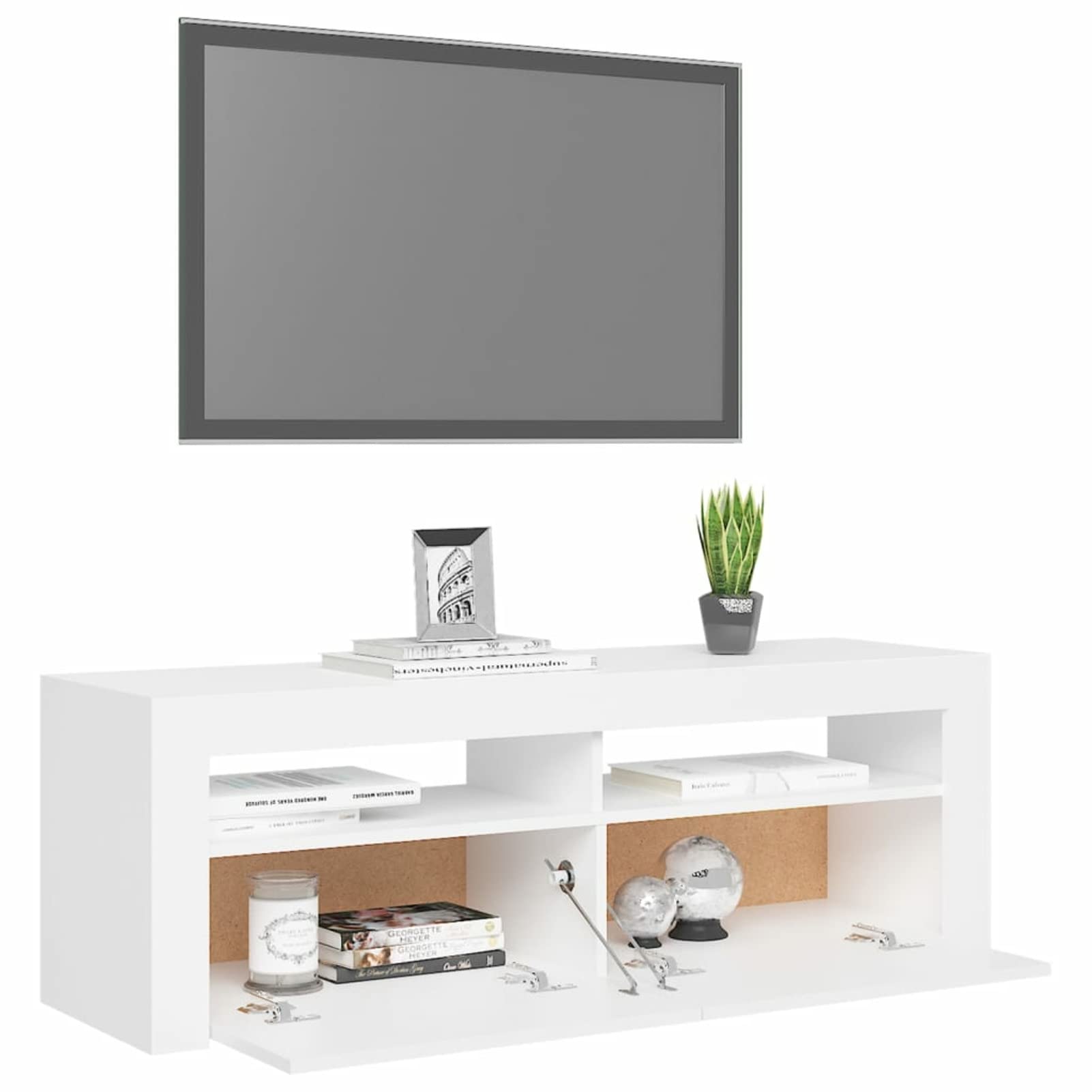 MOONAIRY Meuble TV avec lumières LED Blanc 120x35x40 cm,Meuble TV,Meuble TV Moderne,Meuble de Salon