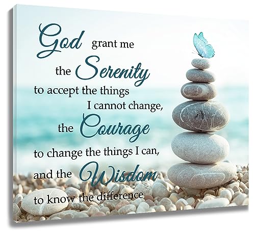 LB Modern Zen Wall Art for Bathroom Teal Butterfly on Grey Stone Abstract Canvas Wall Art Inspirational Quotes Wall Pictures for Living Room Bedroom Office Ready To Hang,16x12 Inch