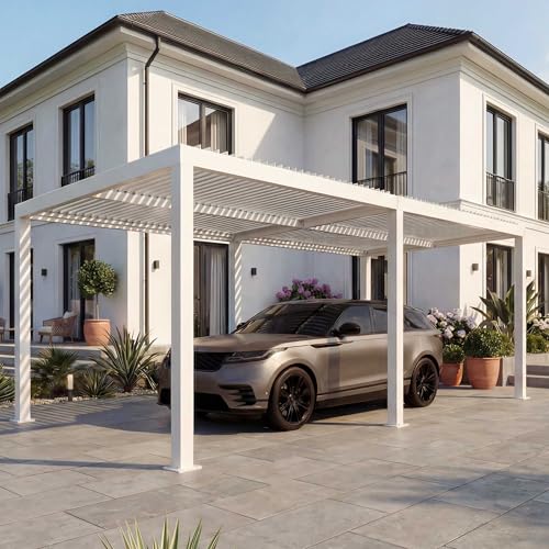 Carport HWC-L46, Autoüberdachung Garage Unterstand, 11cm-Aluminium-Gestell, Regenrinne sturmfest, 3x6m - weiß
