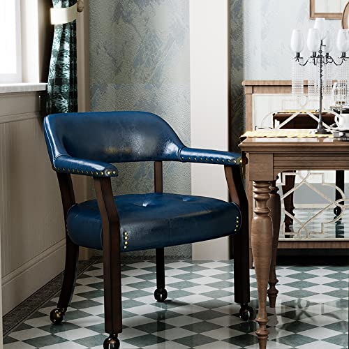 JESONVID Dining Chair with Casters & Arms PU Poker Chairs 360 Move-Blue