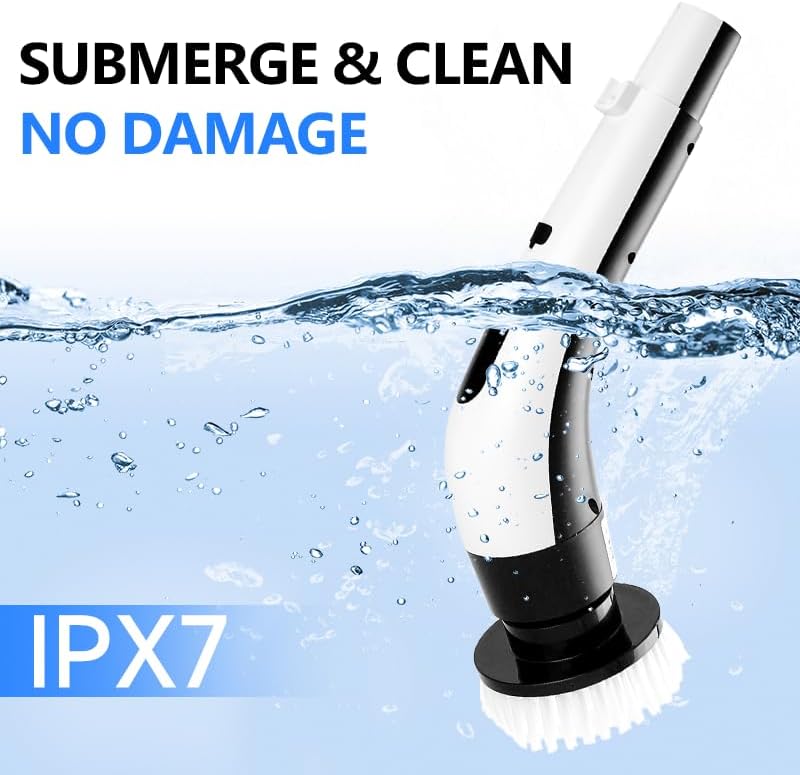 Miniatura 7 de Rendoo - Limpiador eléctrico giratorio 8 en 1, limpieza inalámbrica y limpiador de ducha con mango ajustable, IPX7 impermeable para baño, azulejos,