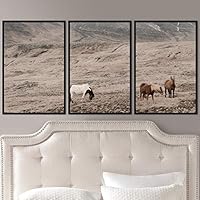 3 Piece Framed Canvas Wall Art On a Plain Field Animals Farmhouse Fun Horse for Living Room Bedroom - 16