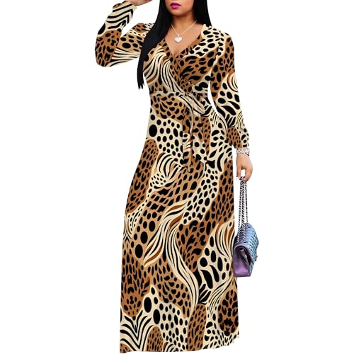 Image of PinkPatty Women's Long Sleeve Maxi Dress Plus Size Casual V Neck Wrap Dress with Pockets&Belt