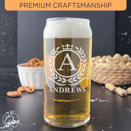Image of Personalized Name Monogram Beer Can Glass - Custom Gift For Him - 20 oz Engraved Name Glass - Gifts
