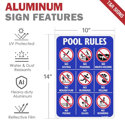 Cartel Reglas de Piscina T&R 14x10 Pulgadas Aluminio miniatura 2