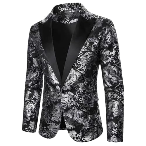 Men's Black Lapel Collar Long Sleeve Suit Jacket for Wedding Party Formal Coat
