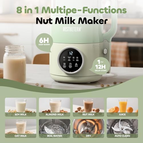Image of Nut Milk Maker Machine, Soy Milk & Oat Milk Maker with 8 Presets, High-Speed Blender, Auto-Clean, Delay Start, 33oz Almond Milk Maker for Plant-Based & Dairy-Free Beverages, Green