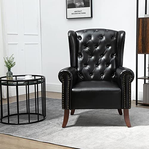 Mojay Modern Pu Leather Accent Chair, Living Room Lounge Sofa Chair With Buttons, Single Club Armchair With Rivet Trim For Bedroom Home Reception (Black) #TOP11