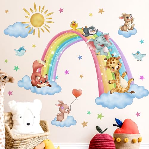 Vinilo decorativo de nubes arcoíris removible para pared miniatura 4