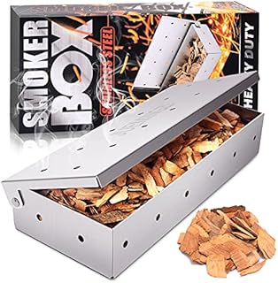 JUEMINGZI Smoker Box for BBQ Grill Wood Chips - 25% Thicker Stainless Steel Won't Warp - Barbecue Meat smoker for Charcoal and Gas Grills | Smoker grill tool